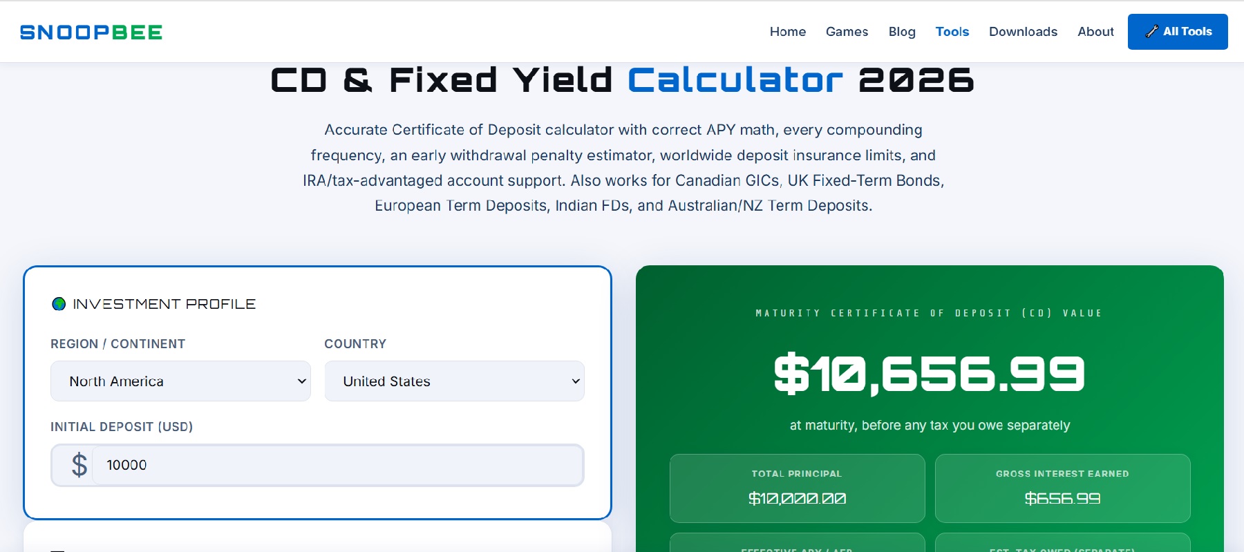 CD and Fixed Yield Calculator — compound interest, APY, and worldwide deposit insurance guide