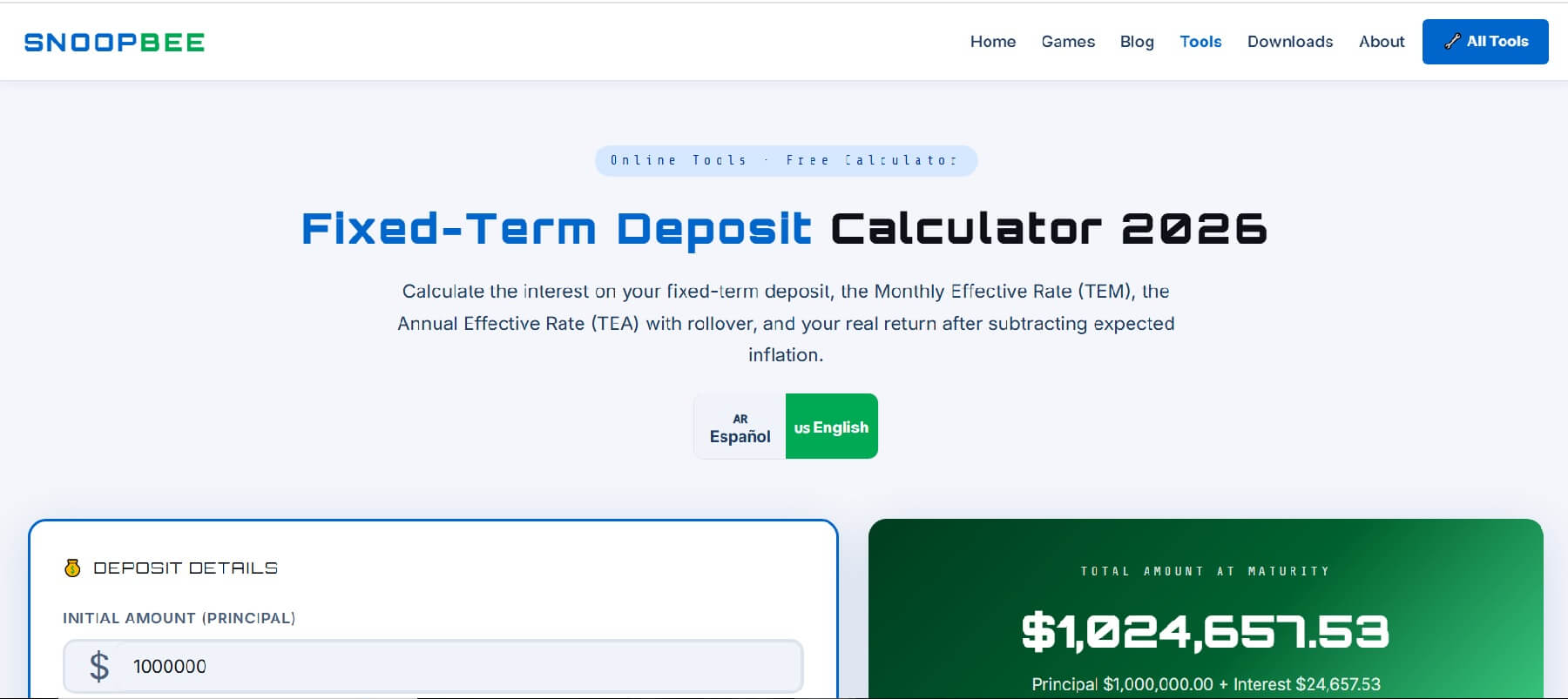 Plazo Fijo (Fixed-Term Deposit) Calculator guide 2026 on snoopbee.com — TNA, TEM, TEA and real return after inflation explained
