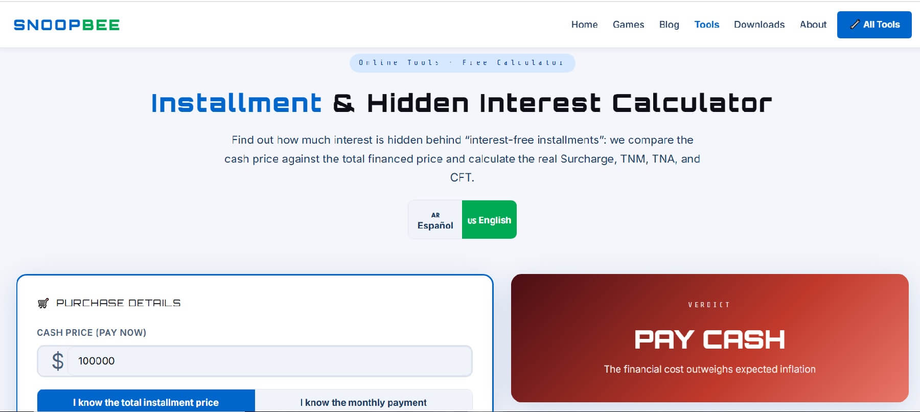 Cuotas & Hidden Interest Calculator guide 2026 on snoopbee.com — CFT, TNA and the real cost of interest-free installments explained