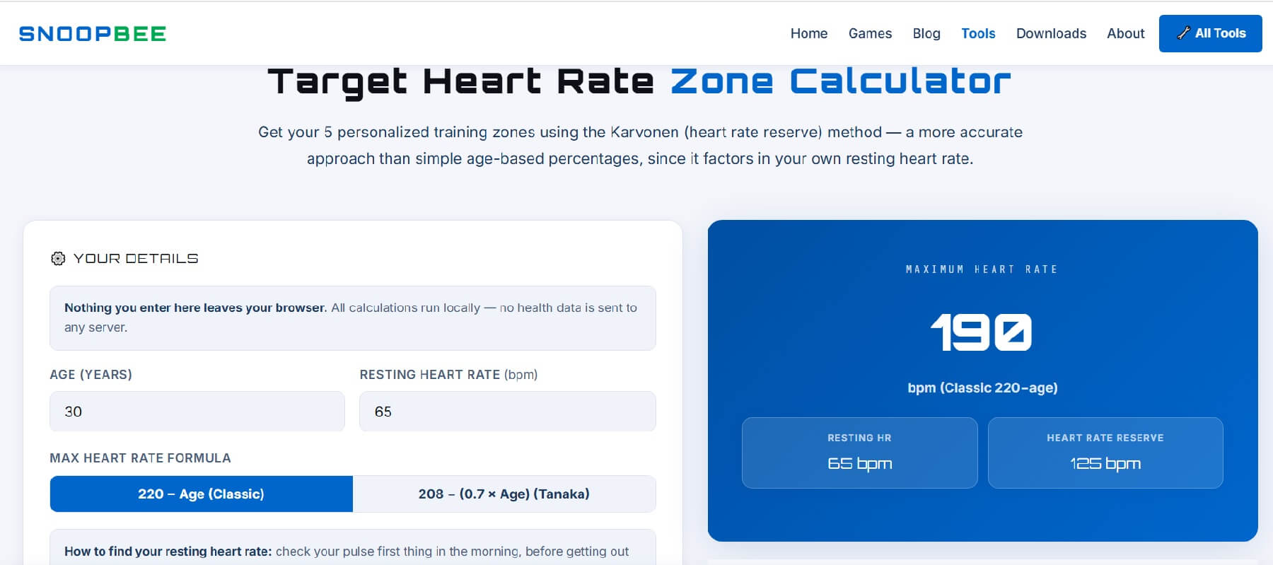 Target Heart Rate Zone Calculator guide 2026 on snoopbee.com — the Karvonen method explained