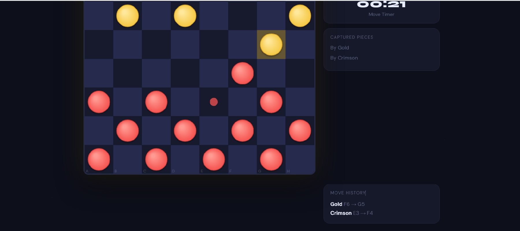 World Checkers Master move history log on snoopbee.com, tracking every move and capture in algebraic notation