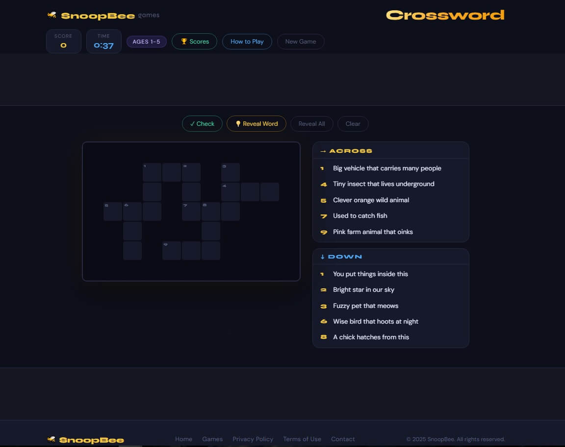 Crossword Puzzle complete beginner's guide 2026 on snoopbee.com — age-matched word puzzle for Ages 1-5, 6-12, 13-19 and 20+