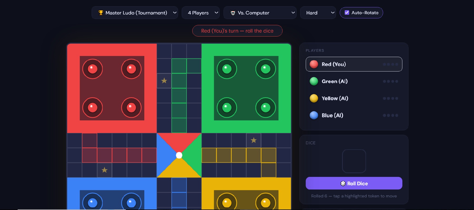 World Ludo Champions Master Ludo tournament rule set on snoopbee.com, showing the stricter blocking and capture-bonus rules